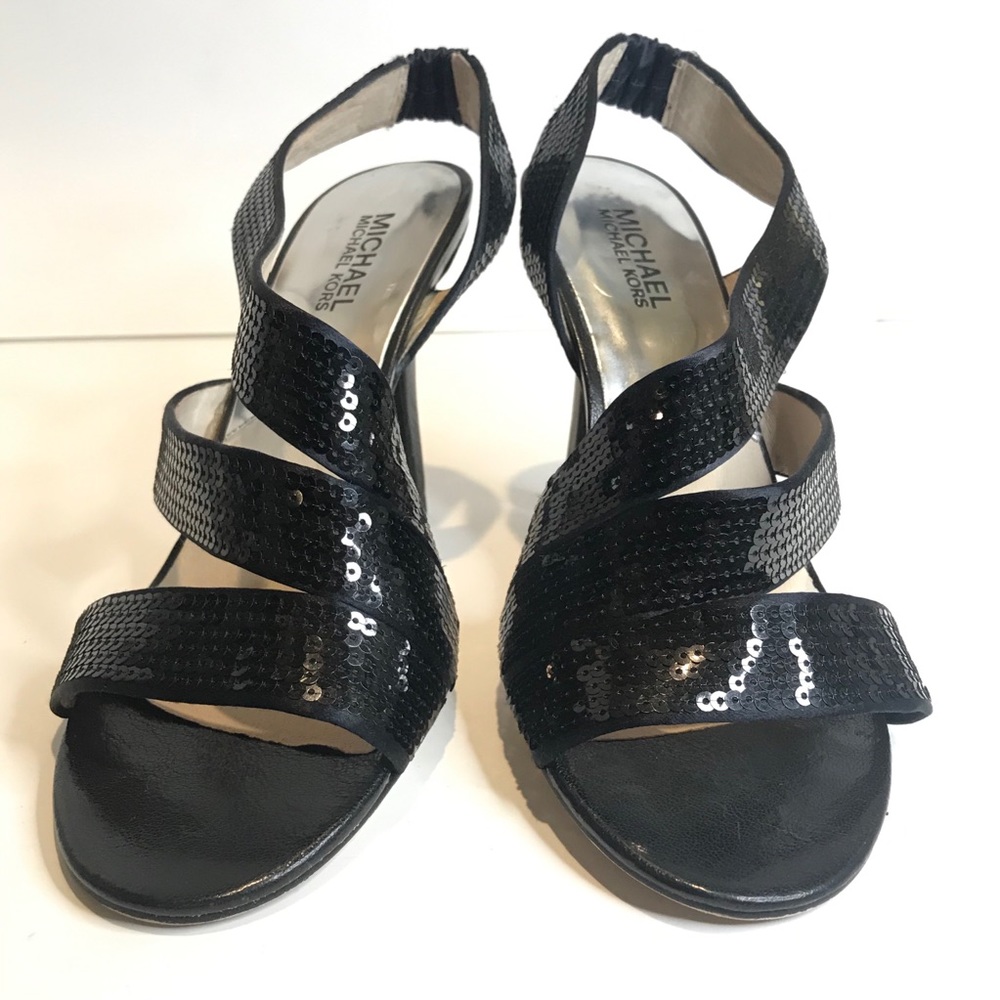 {MICHAEL KORS}  Black Sequin Farris Slingback Heel